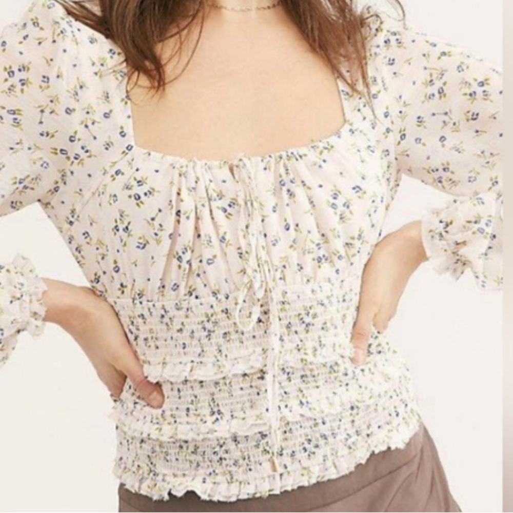 Free People Lolita Top- light pink, floral, smocked, peasant top